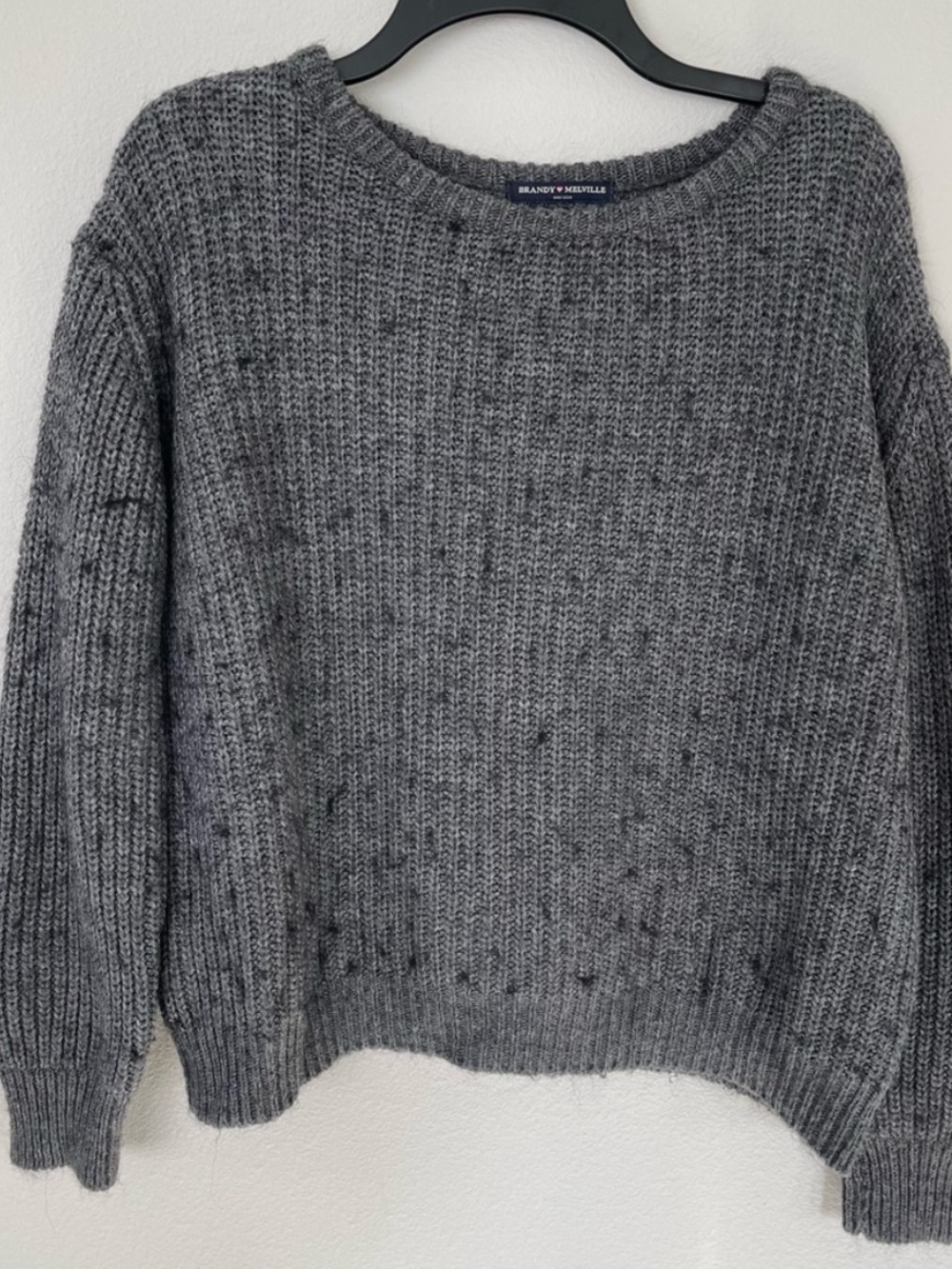 Brandy Melville gray wool blend speckled long sleeve ribbed crew neck sweater